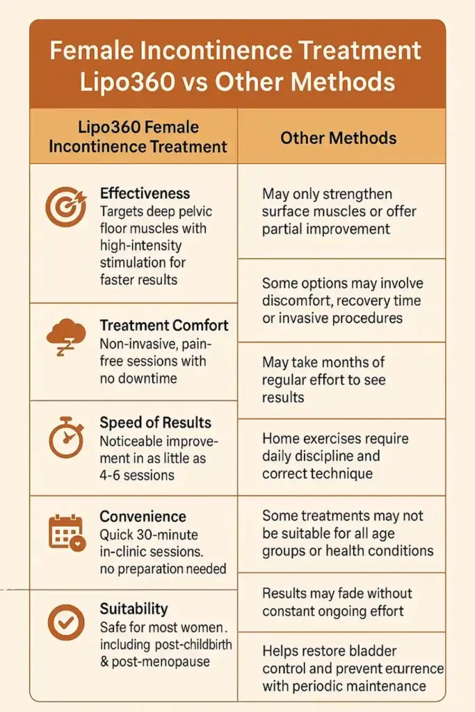 Comprehensive Guide To Female Incontinence Treatment Options 1 Table showing benefits of incontinence treatment Port Glasgow